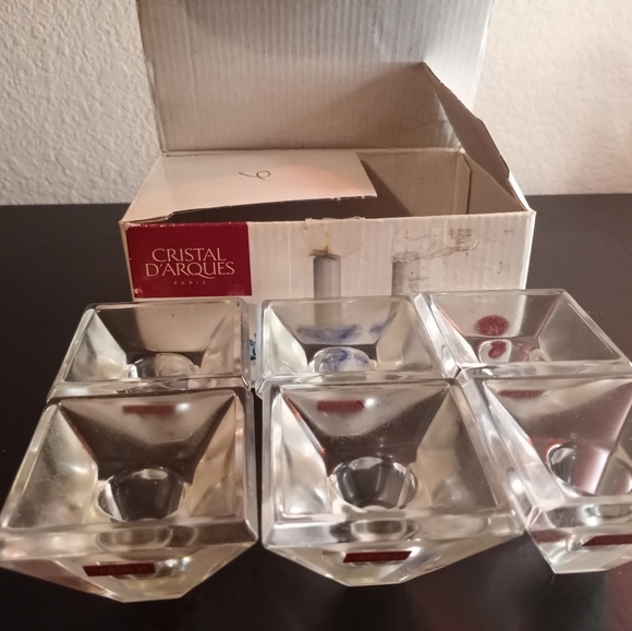 Cristal D'Arques France Lead Crystal Pyramide Candle Holders New In Box Set of 6 - Picture 2 of 4
